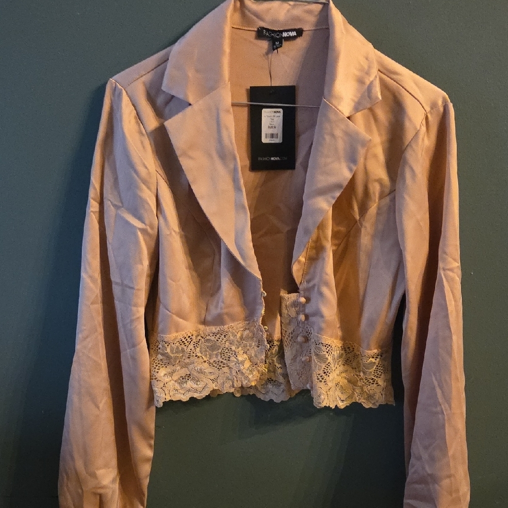 Fashion Nova Blush Lace Trim Blazer